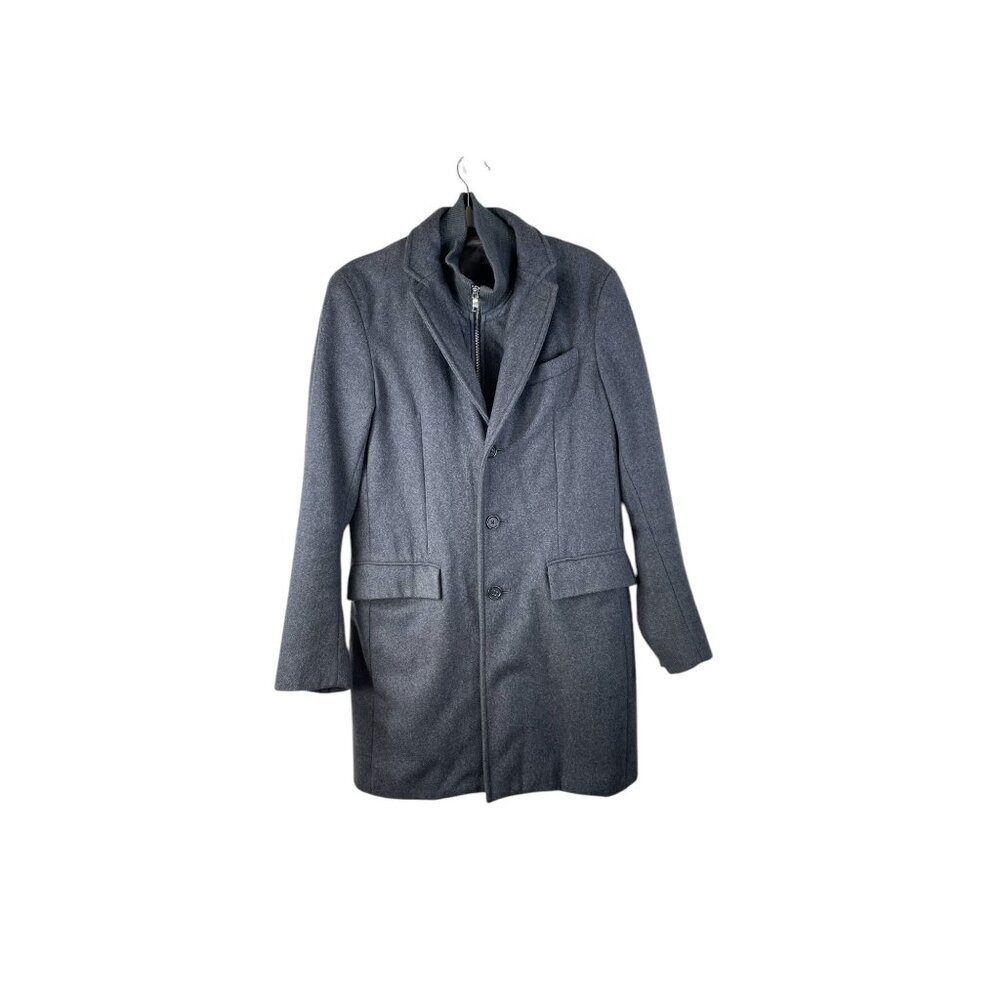 Banana Republic Mens Gray Wool-Blend Coat With Zip-Up Inner Layer S
